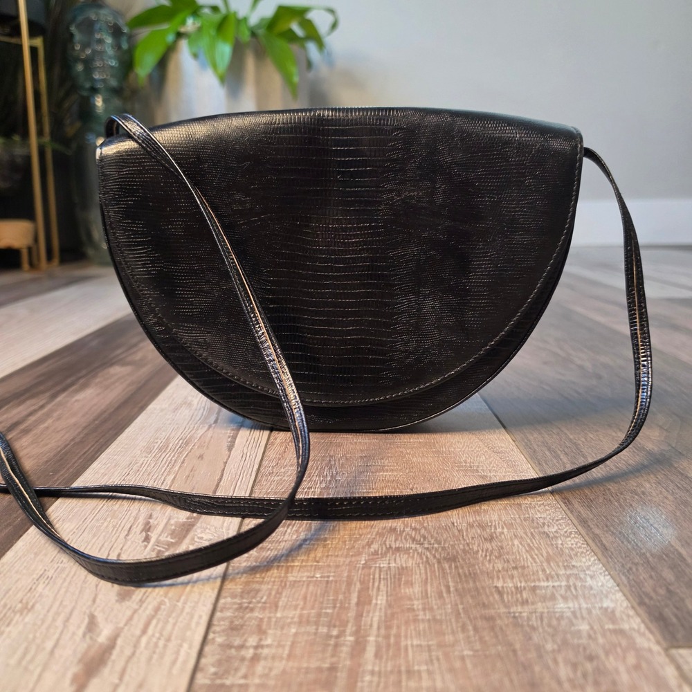 Green Mountain Crossbody Bag Womens Small Black Excellent Lizard Embossed USA